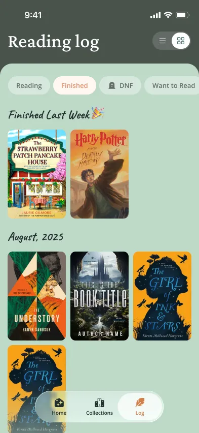 Your reading log with sessions and reactions